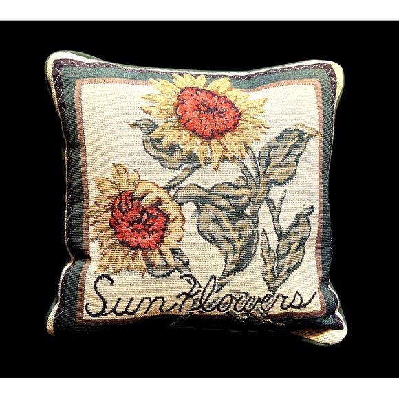 Vintage Sunflowers Tapestry Throw Pillow 12" Square Decorative Floral Accent Cus - Picture 1 of 5